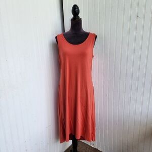 Chicos Orange Tank Shift Dress Stretch Hi-Low Sleveless Round Neck Modest 1 (M)
